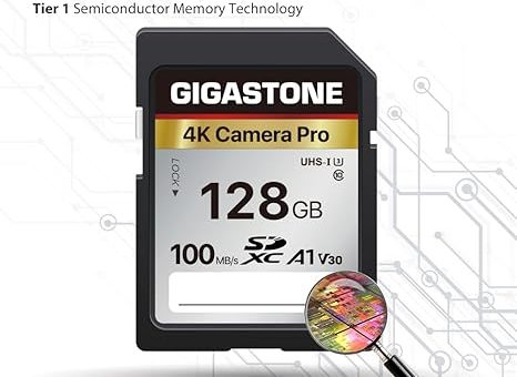[5-Yrs Free Data Recovery] GIGASTONE 128GB 2-Pack SD Card, 4K Camera Pro, A1 V30 SDXC Memory Card 4K UHD Video Compatible with Canon Nikon Sony Panasonic Digital Camera, with 2 Mini Cases